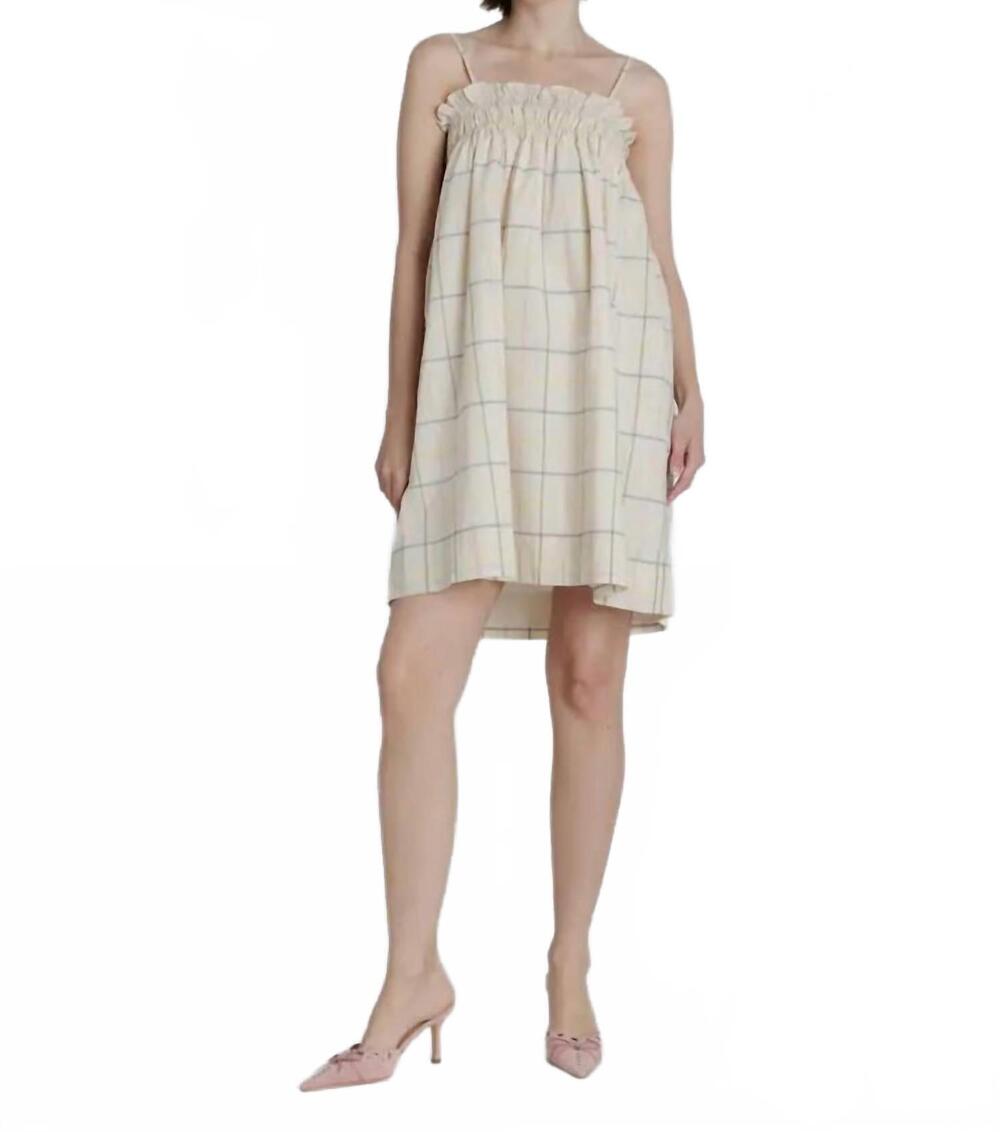 NEW AUREUM grid print mini dress in beige multi